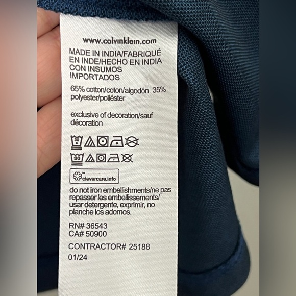 NWT CALVIN KLEIN Contrast Zip Polo Shirt Cotton Blend In Navy Size XXL - Picture 7 of 8